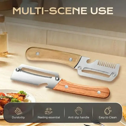 ✨Discounted Price ✨Multi-Functional Vegetable Peeler for Kitchen, Ultra-Sharp Stainless Steel Blade with Wooden Handle and Bottle Opener (2 Pcs)