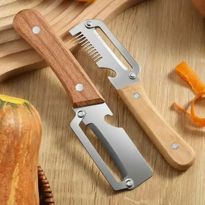 ✨Discounted Price ✨Multi-Functional Vegetable Peeler for Kitchen, Ultra-Sharp Stainless Steel Blade with Wooden Handle and Bottle Opener (2 Pcs)