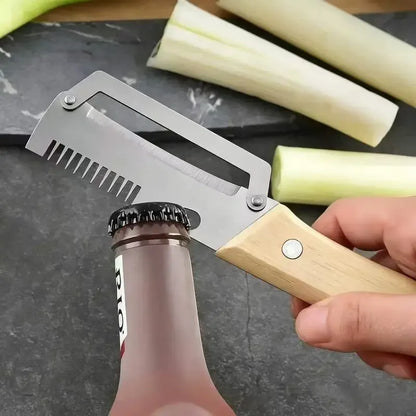 ✨Discounted Price ✨Multi-Functional Vegetable Peeler for Kitchen, Ultra-Sharp Stainless Steel Blade with Wooden Handle and Bottle Opener (2 Pcs)